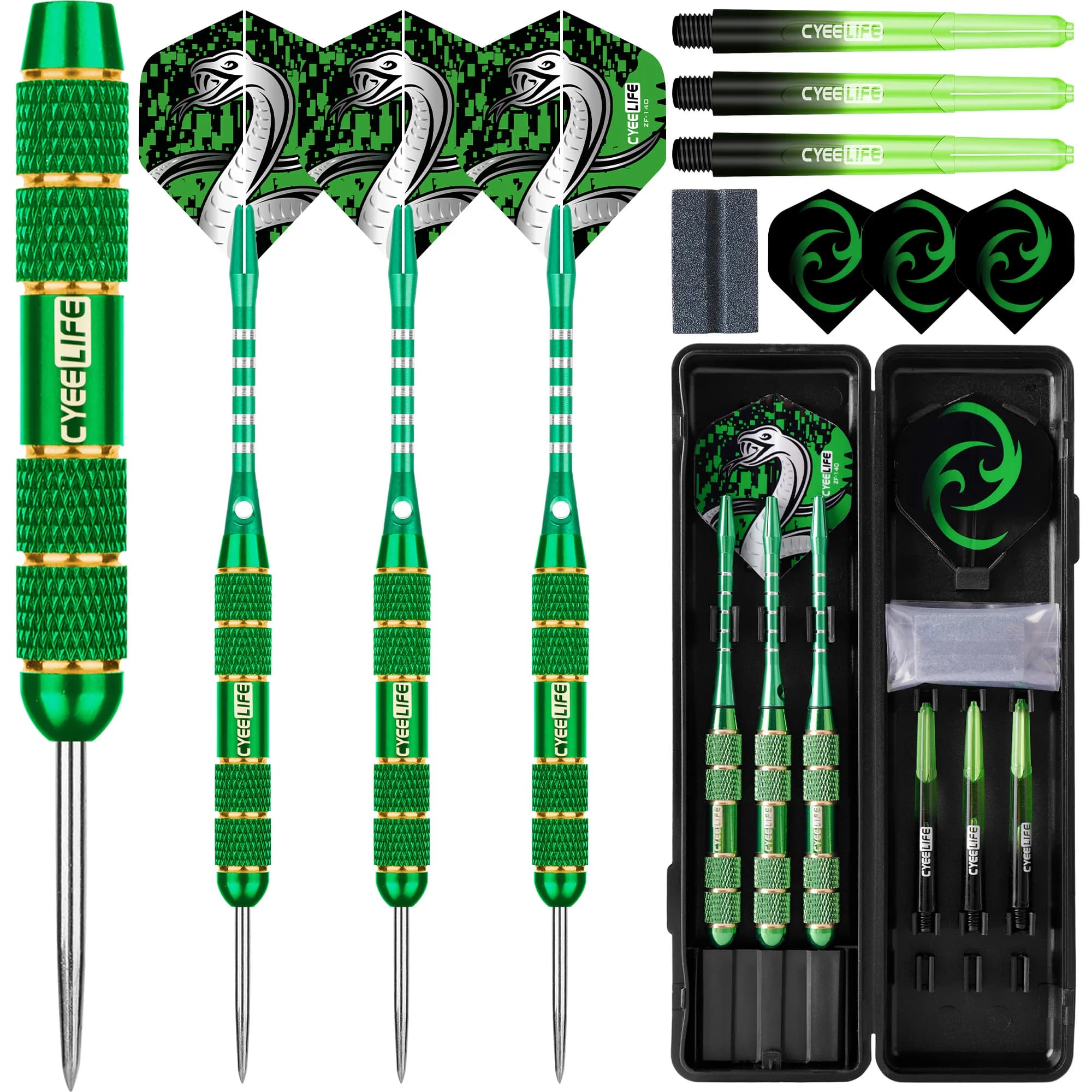 CyeeLife 24g Set di freccette professionali 3 pezzi Freccette con punta in acciaio Voli Anti-caduta Dardo duro Dardo in rame puro Volare per freccette verde