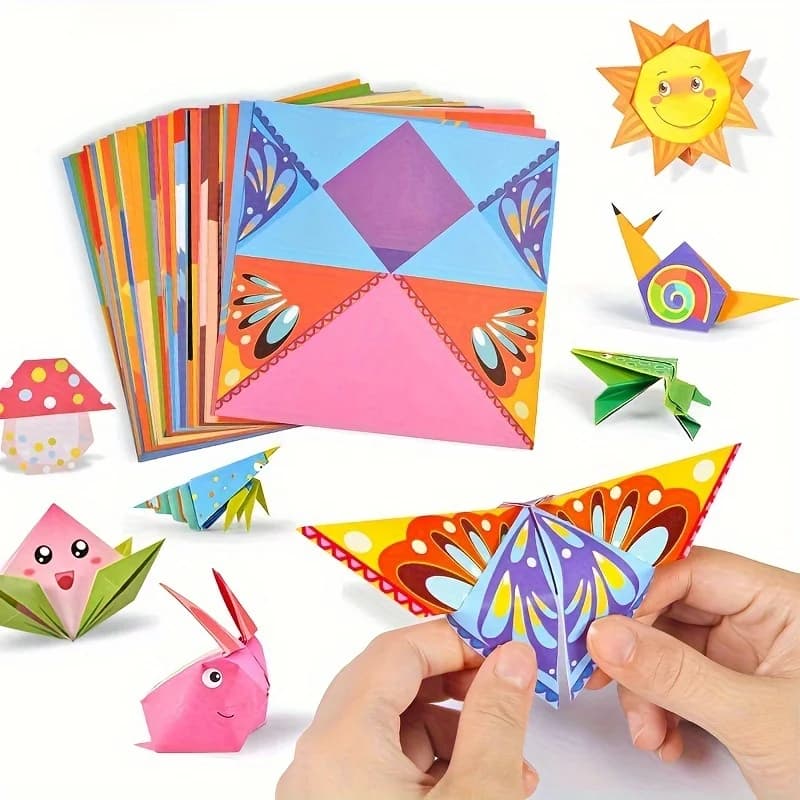 Origami fun set, including guidebook, 54 sheets of paper, DIY art and craft project, beginner hand training