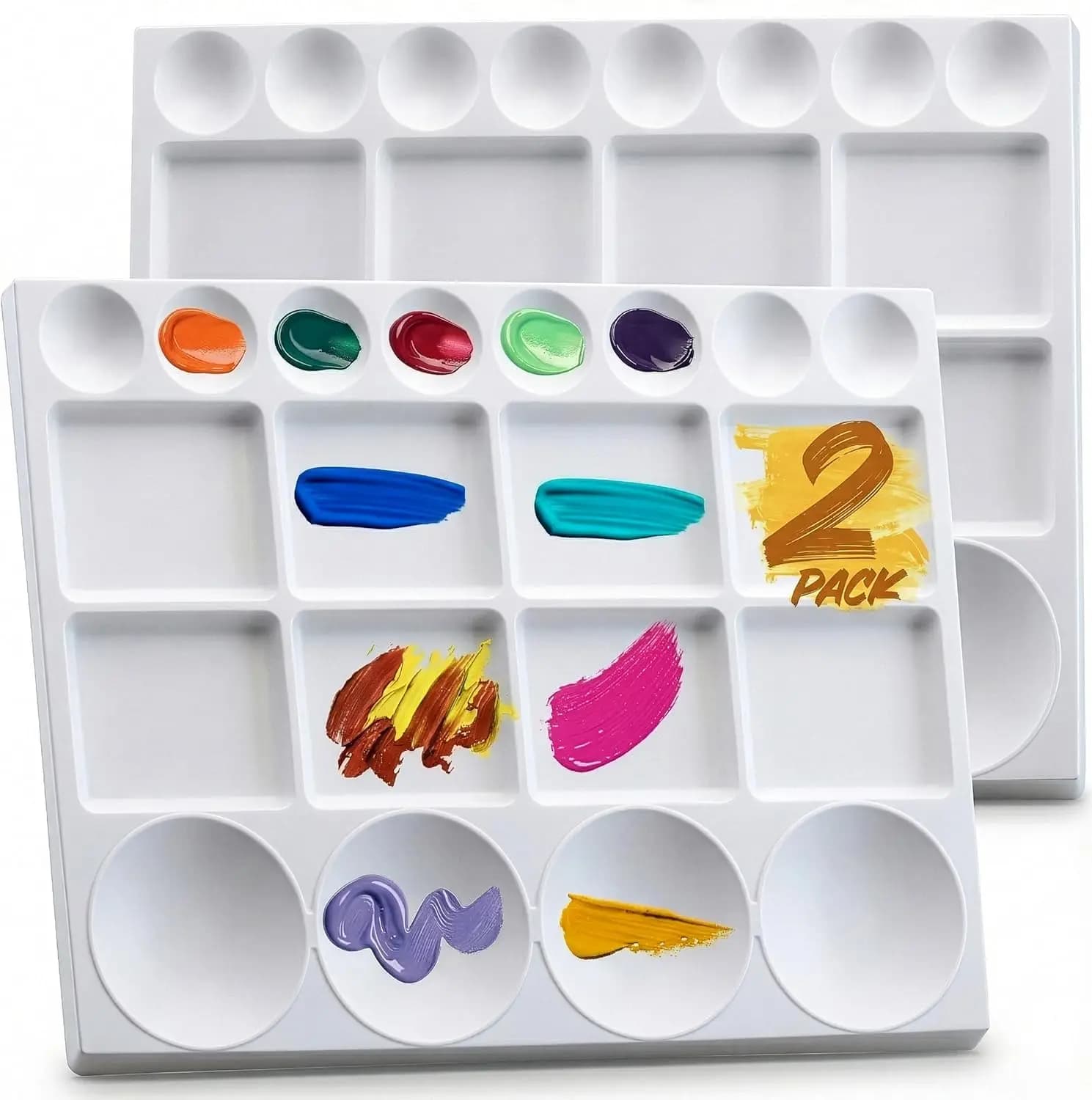 Large Paint Palette Trays 2 Pack 10x13 inch 20-Well Plastic Mixing Palettes for Acrylic Oil Watercolor Gouache Paints Artist