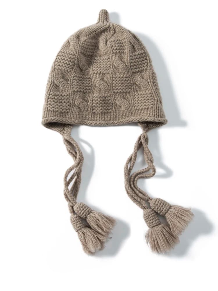 Cappello da donna in cashmere 100% cashmere Autunno Inverno Cappelli per maglieria a trecce Cappelli pullover morbidi Cappelli con nappe in cashmere stile semplice casual