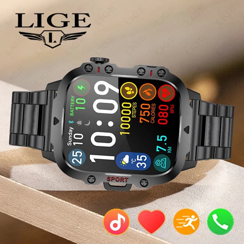LIGE 2026 Smartwatch Uomo Militare IP68 3ATM per Sport all'Aperto, Fitness Tracker, Monitoraggio Salute e Sonno, Chiamate Bluetooth