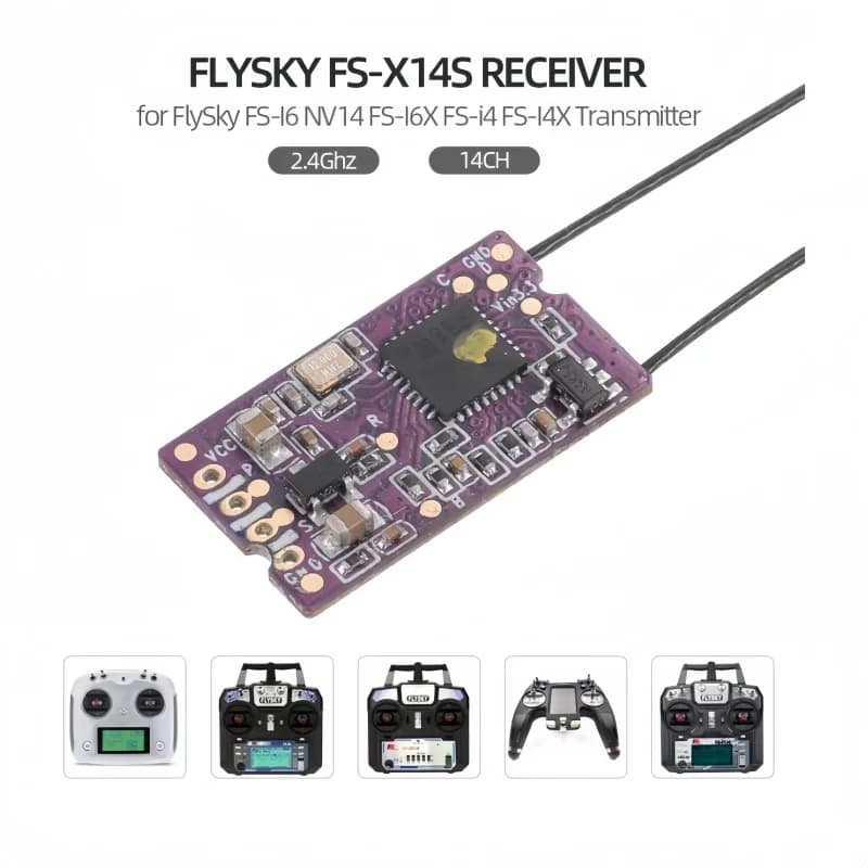 Flysky FS-X14S Receiver 14CH 2.4G AFHDS 2A Dual Antenna PPM IBus SBUS Output for FS-I6 NV14 FS-I6X FS-I4X FPV Racing Drone