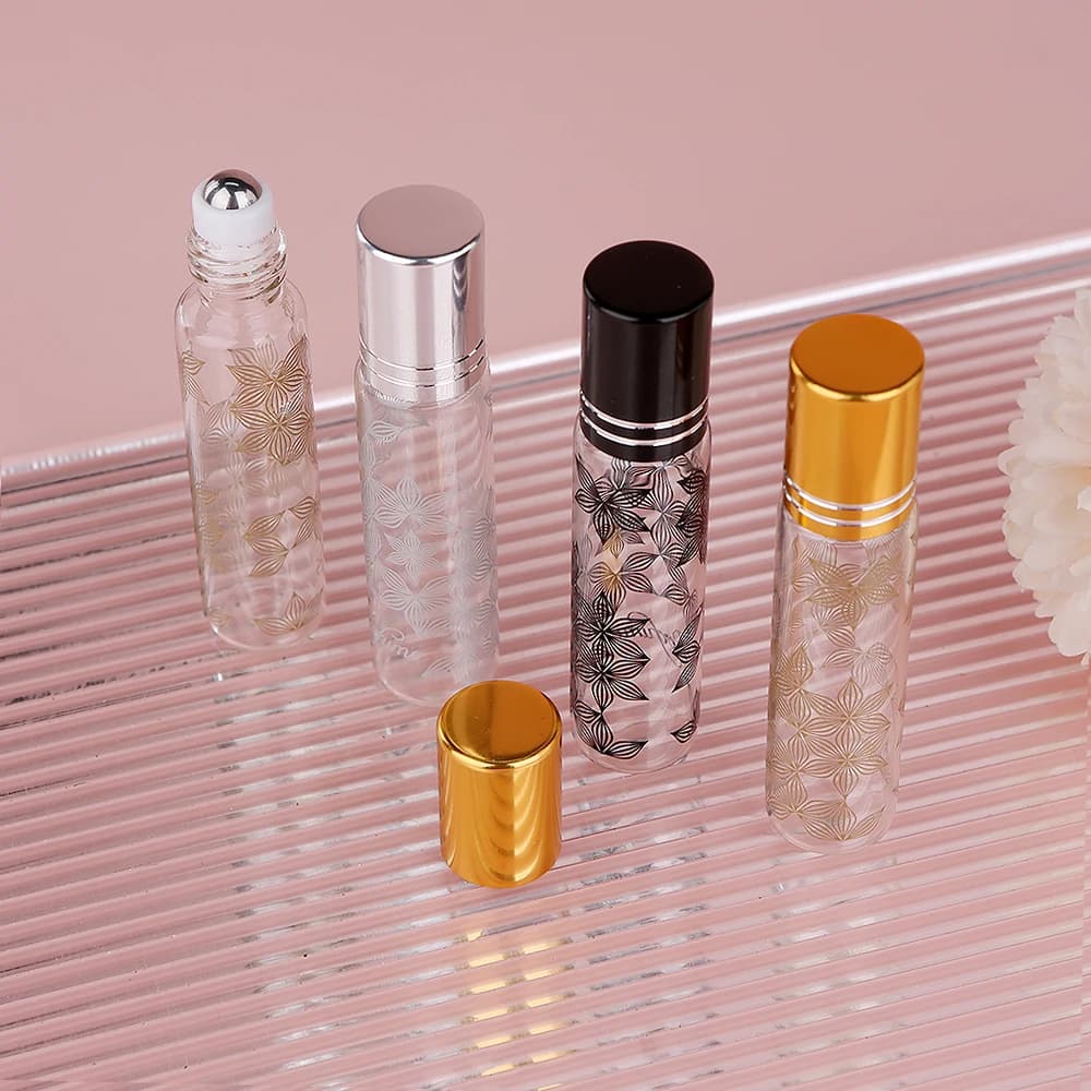 Flaconi con rullo da 10 ml, 30/50/100 pezzi, con motivo decorativo, flaconi ricaricabili per profumo, flaconi da viaggio, fiale per oli essenziali
