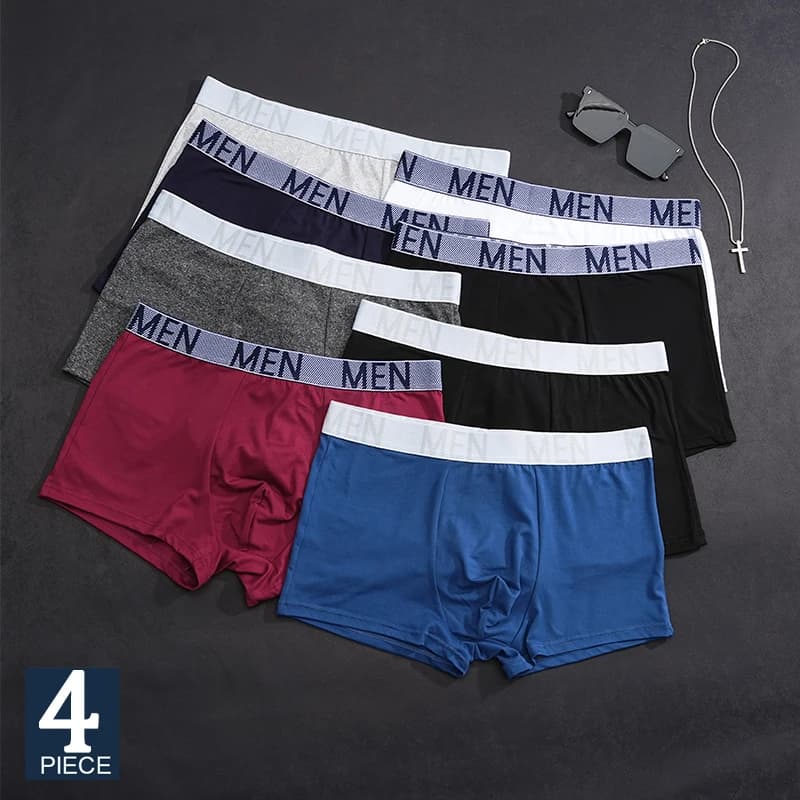 FINETOO 4PCS/Set Men's Underwear Cotton Inner Crotch Antibacterial Comfortable Breathable Mid-Waist Underwear Men's Boxer Shorts