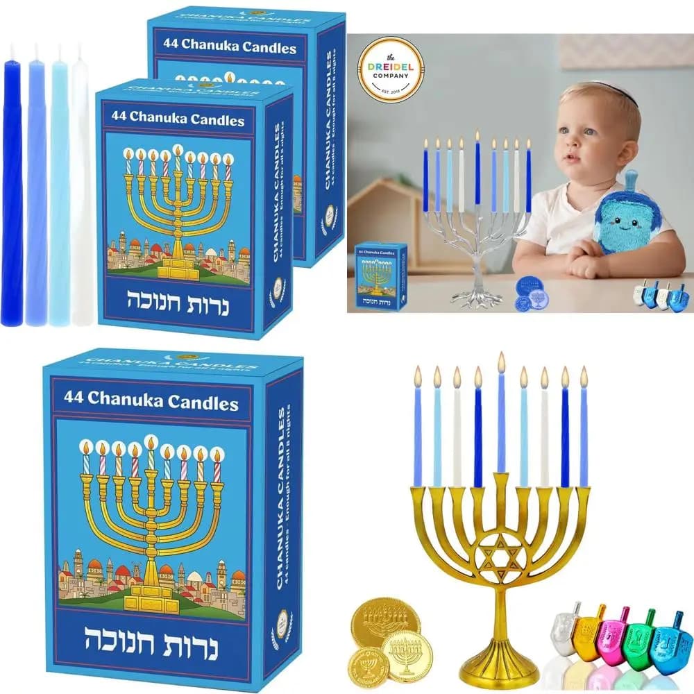 Set of 2 Candles Menorah Blue Pastel for 8 Day Hanukkah Celebration