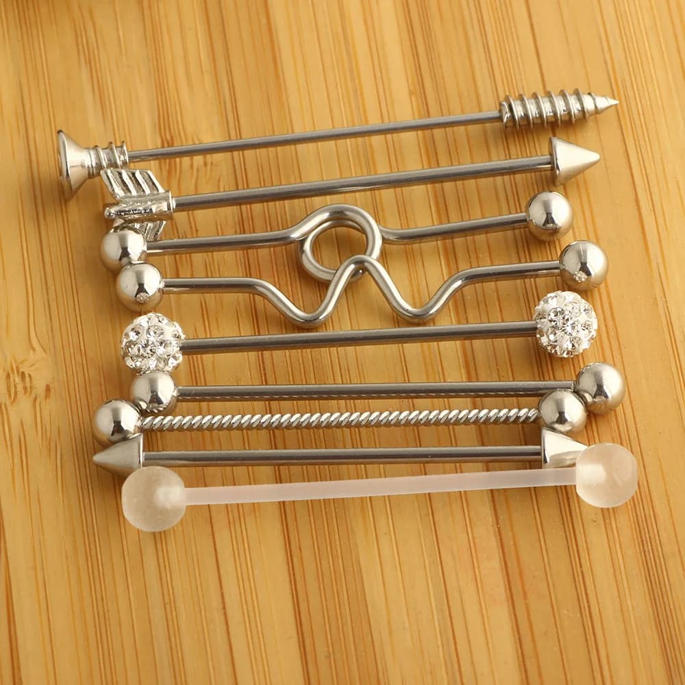 Frecce Vite Piercing Bilanciere industriale Moda Doppio orecchio forato Barra dritta Bilanciere Piercing Gioielli per il corpo in acciaio inossidabile