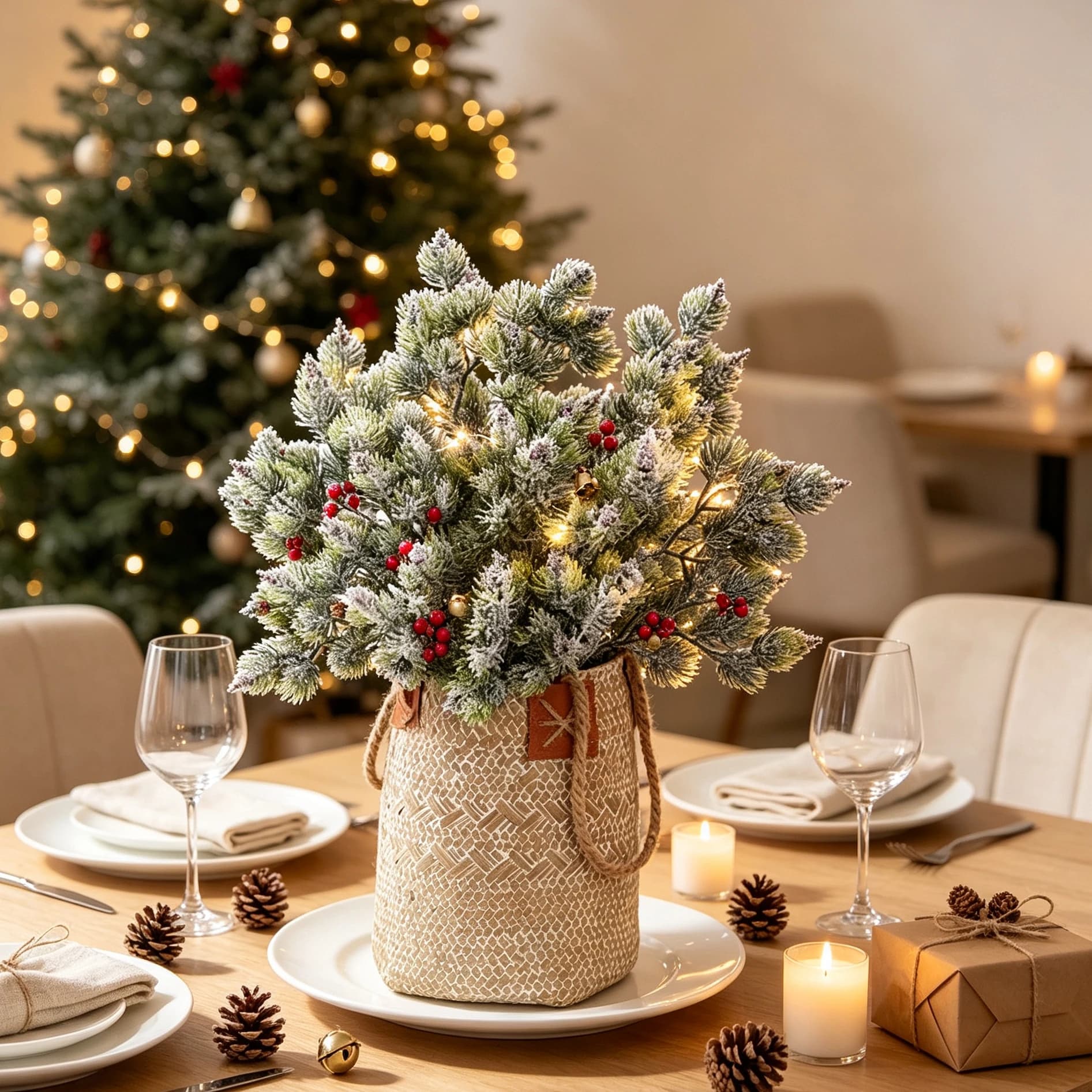 2/4 Pcs Artificial Snowflake Pine Needles Plants Christmas Tree Vine Fillers Decor Home Outdoor Garden Wedding Party Photography