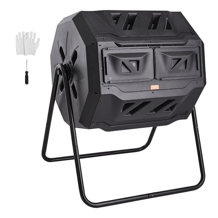 Contenitore per compost Bicchiere per compost a doppia camera da 43 galloni Compositore rotante grande con 2 porte scorrevoli e telaio in acciaio BPA F