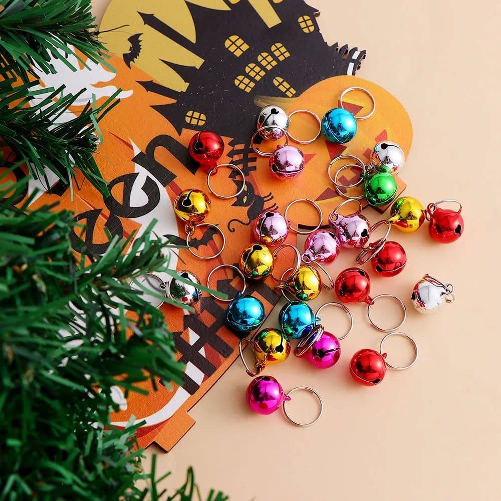 24 pezzi campana di Natale vintage 14mm design orizzontalmente aperto albero di Natale campanelli appesi con anello collare di gatto fai da te campanelli eolici