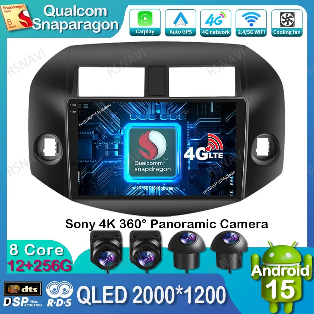 Android 15 Car Radio For Toyota RAV4 RAV 4 2005-2013 Navigation Viedo Player BT DSP GPS 4G LTE Multimedia 5G WIFI Qualcomm QLED