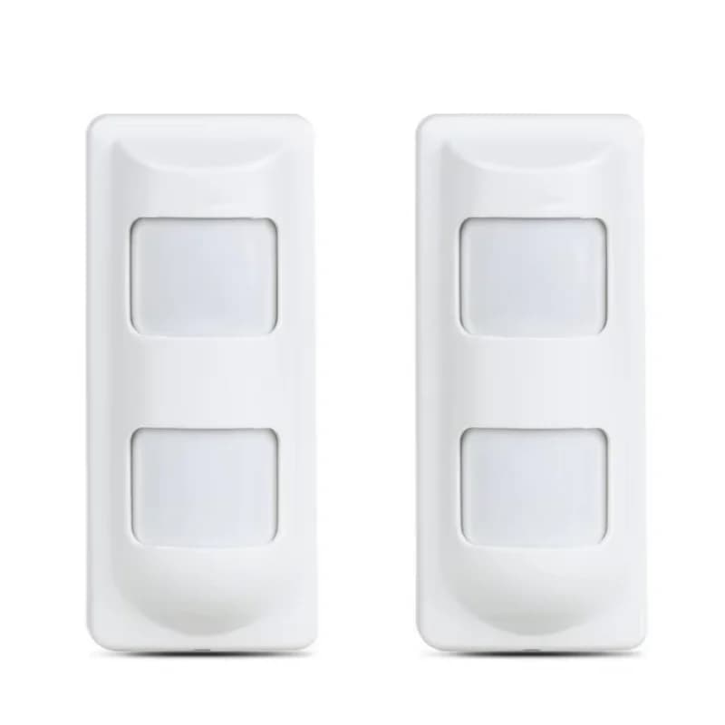 2 sensori di movimento PIR cablati da esterno con 2 PIR e microonde, anti-maschera e anti-EMI, per sistemi di allarme cablati, compatibili con animali domestici/tende/angolo ampio