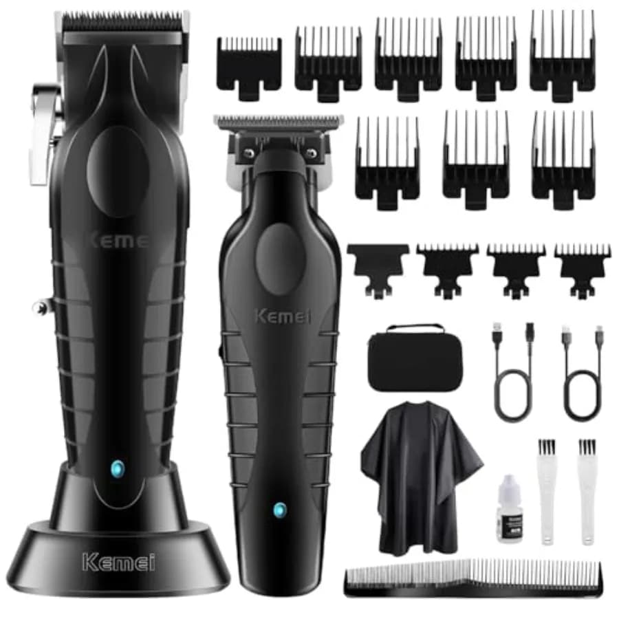 Set Tagliacapelli e Regolabarba Professionale Senza Fili per Uomo, Kit Elettrico per Taglio Capelli e Barba, T Nero