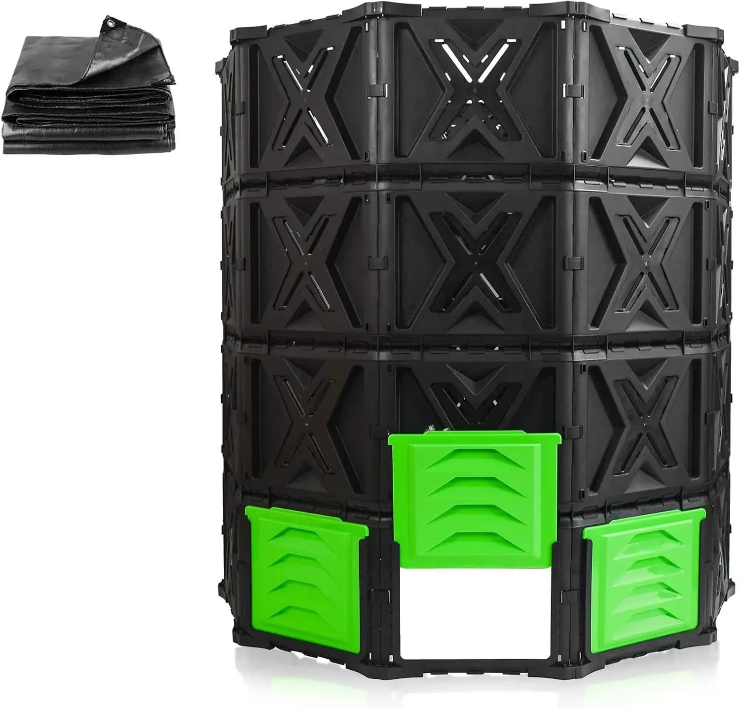 XXL Large Compost Bin Outdoor- 720L /190 Gallon-Easy Assembly-No Screws-Sturdy& Durable-Green Door