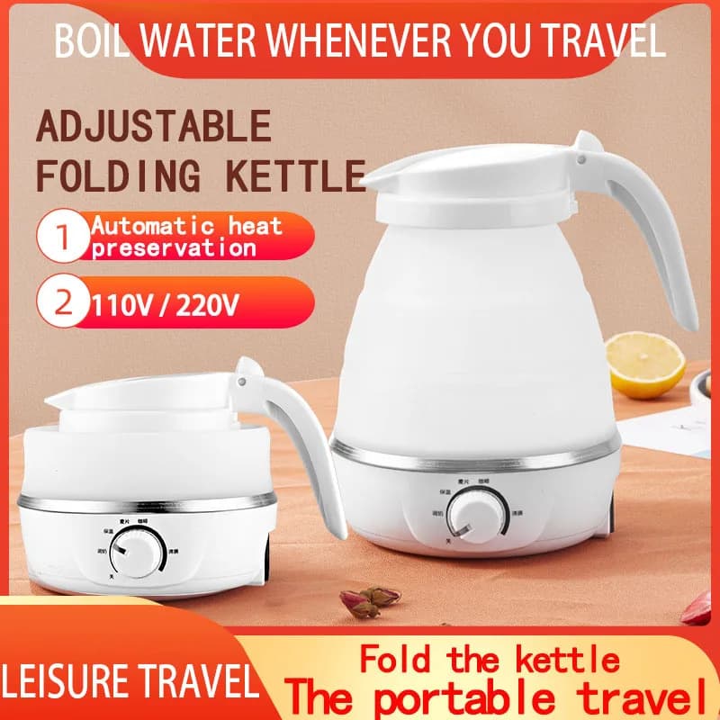 Thermostat mini portable folding electric kettle keeps warm travel home business automatic shutdown silicone stainless steel safety