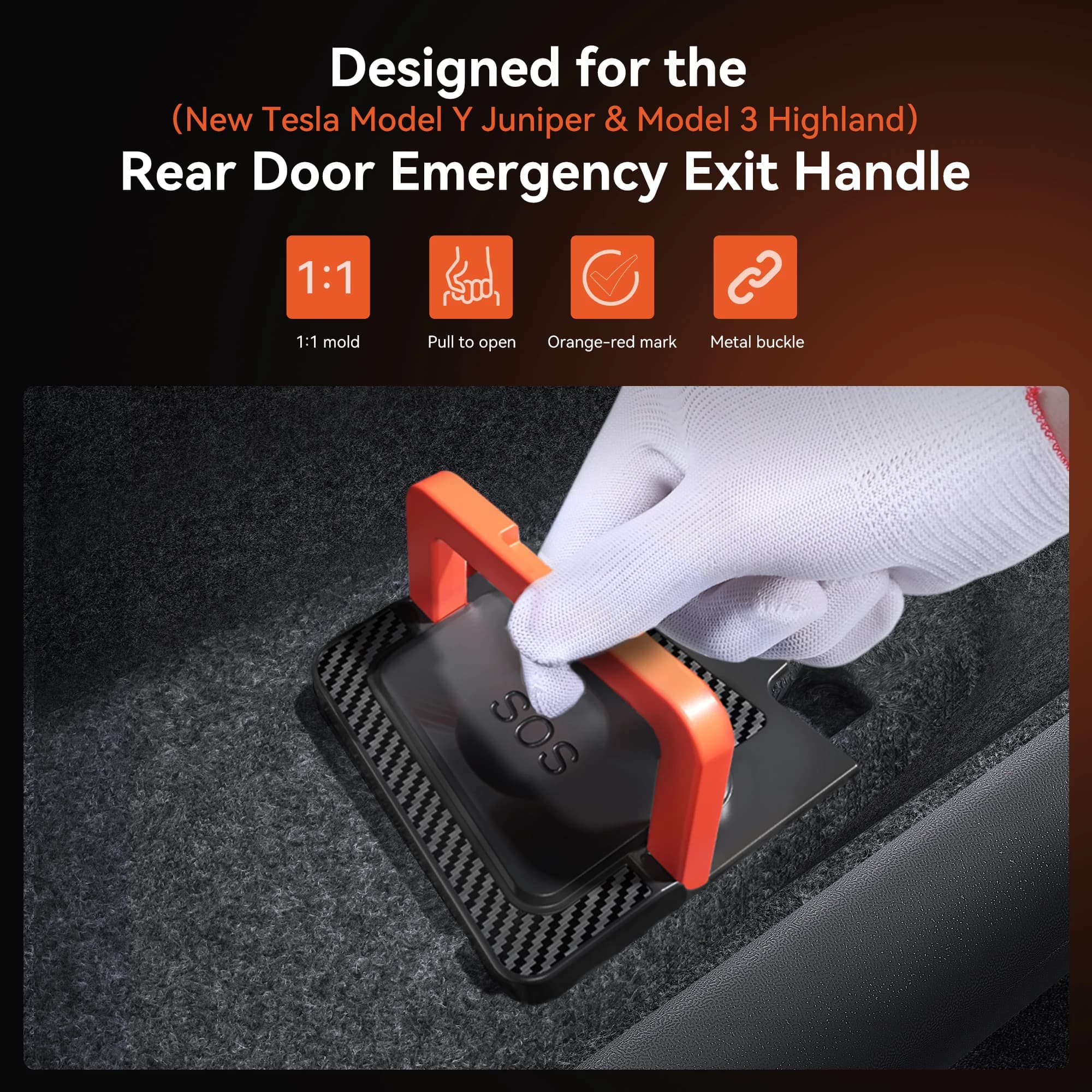 YZ For Tesla Model Y Juniper 2021-2025 Model 3 Highland Rear Door Emergency Security Pull Corda Emergency Handle Accessories Car
