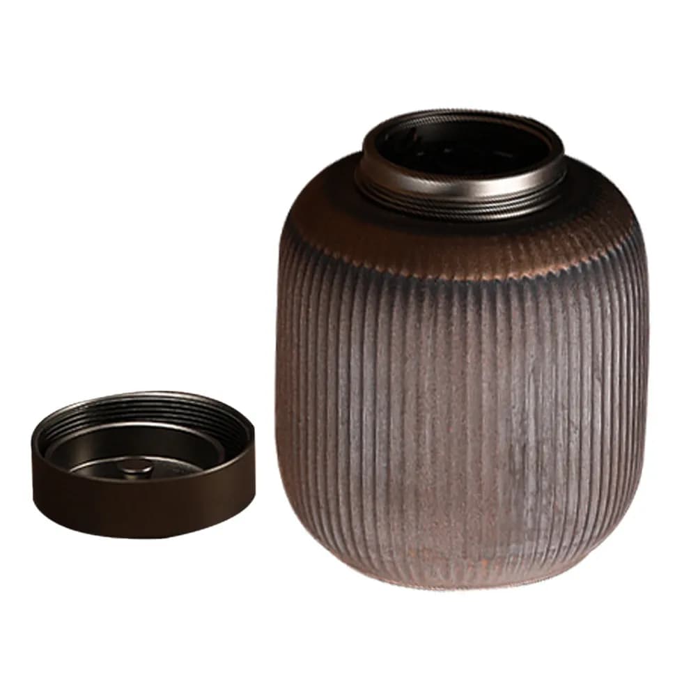 Striped Ceramic Tea Jar with Lid Loose Tea Coffee Storage Canister Dry Food Airtight Sealed Kitchen Container Ceramic Candy Jar