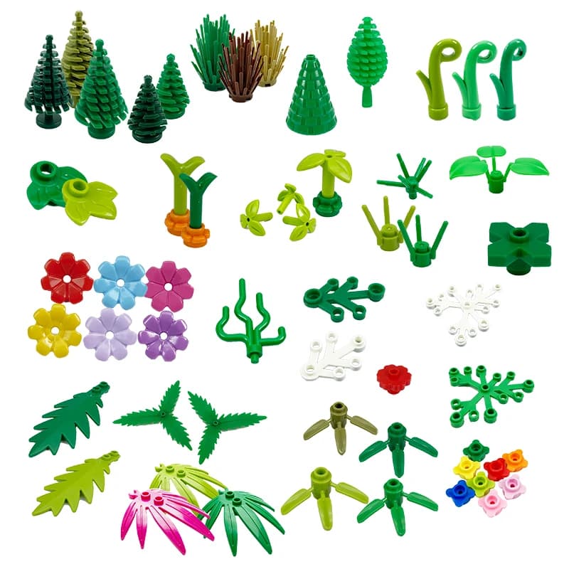 Blocchi di costruzione fai-da-te Parco cittadino Paesaggio Alberi Piante Fiori Decorazione natalizia Design di scene da giardino