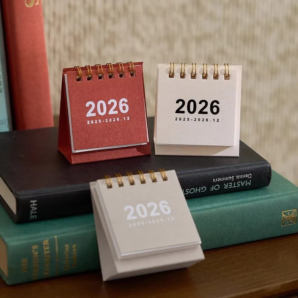 Mini Simple Table Calendar 2026: Creative calendar with spiral binding for desktop decorations and office stationery