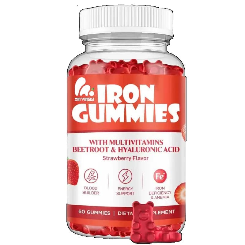 Multivitamin soft candies with iron, energy supplement, vegan soft candies without sugar with iron, strawberry taste