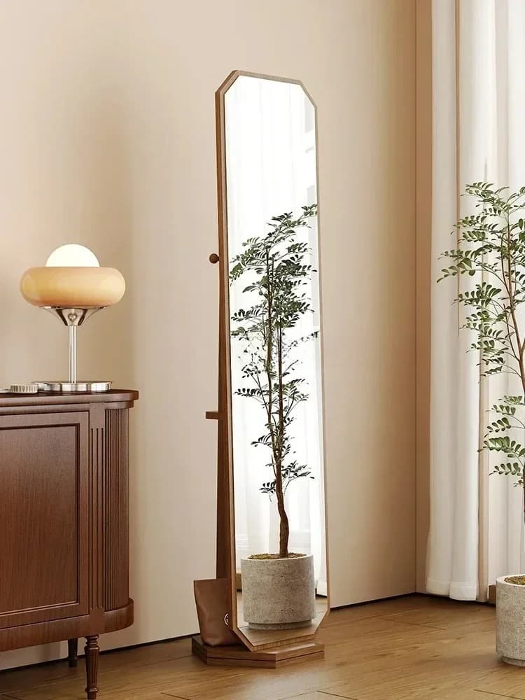 360 degree swivel European floor mirror for the whole body, with integrated clothes hangers for the house.