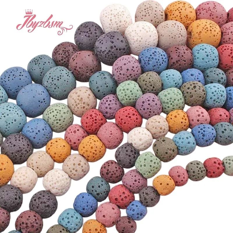 Perline di Pietra Lavica Naturale Rotonda Multicolore per Creazione Gioielli Collane Bracciali Fai da Te, Filo da 15 pollici, Perline Sciolte 6mm 8mm 10mm 12mm