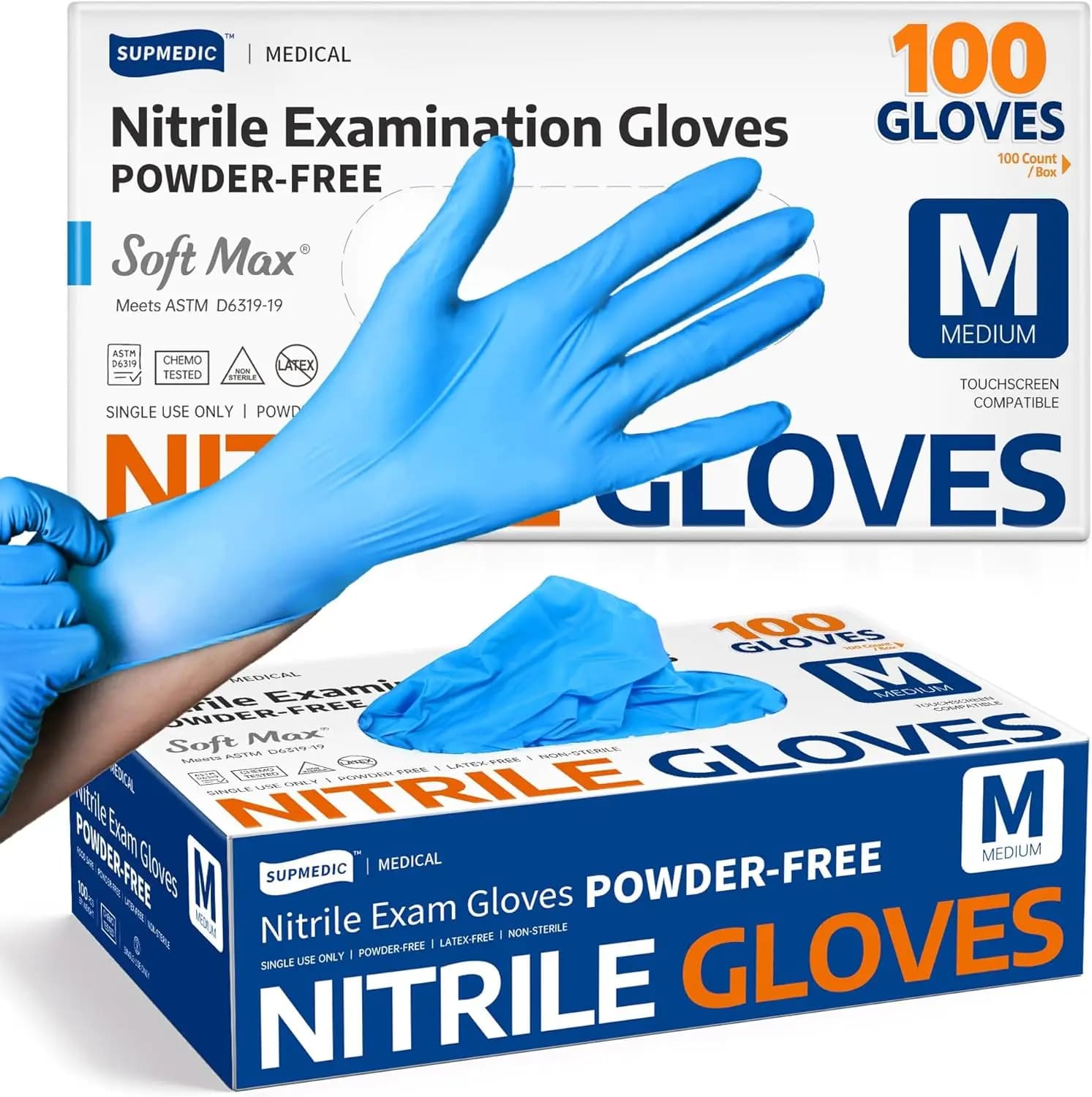 Guanti da Esame in Nitrile Morbido, Confezione da 100, Senza Lattice, Senza Polvere, Non Sterili, Adatti per Alimenti, Monouso, Blu