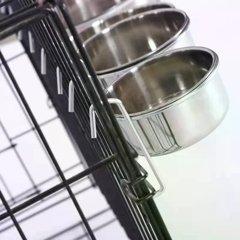 /TPz/Dog Cat Bowl Stainless Steel Hanging Pet Cage Bowl Food Water Feeder Coop Cup For Cat Puppy Birds Rats 5 Sizes Crate