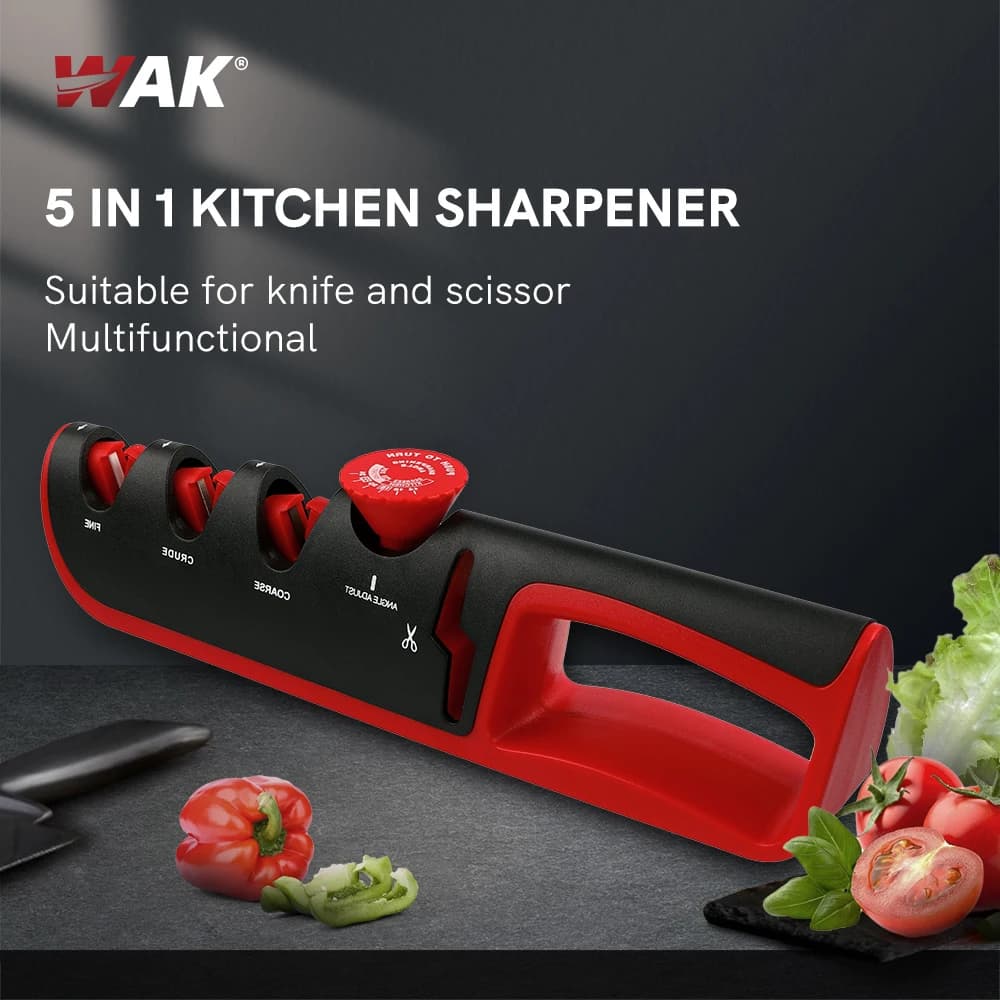 Affilacoltelli WAK 5 in 1 angolo regolabile nero rosso rettificatrice da cucina forbici professionali per affilare le forbici