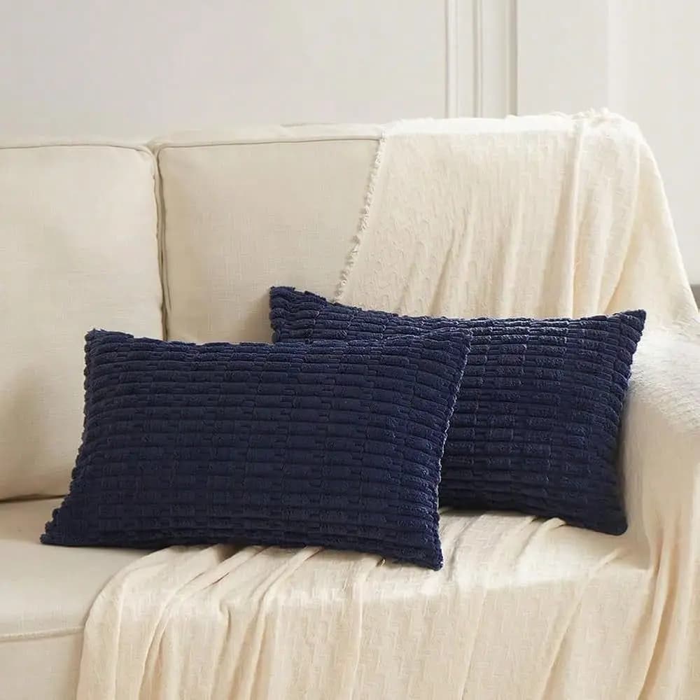 Homi Confezione da 2 fodere per cuscini decorativi lombari blu navy da 12x24 pollici per soggiorno, divano, camera da letto, in morbido velluto a coste rettangolare