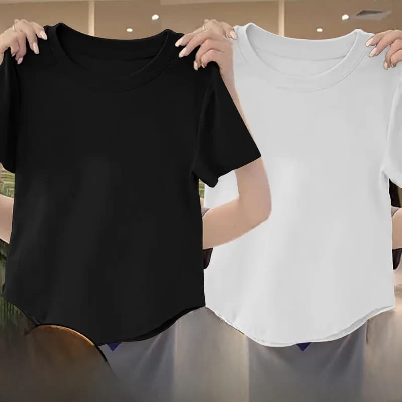 T-shirt estiva a maniche corte da donna, alla moda, con spalla alta asimmetrica, girocollo, versatile, che nasconde le imperfezioni, stile casual K...