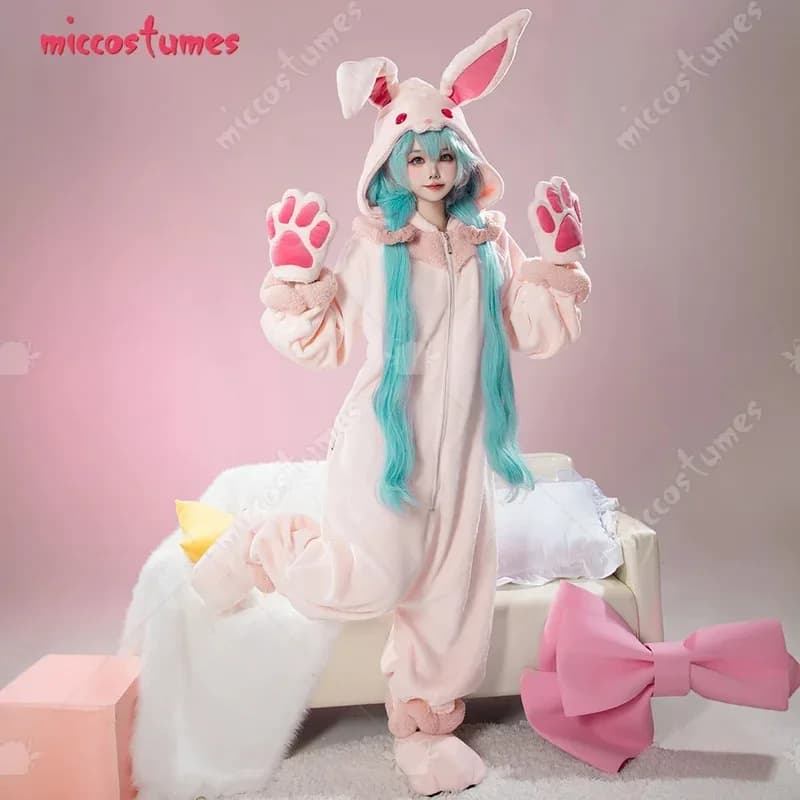 Miccostumes Women Onesie Pajama Vocal Cosplay Costume Plush Rabbit Style Jumpsuit with Shoulder Bagv;2,r'6;t.