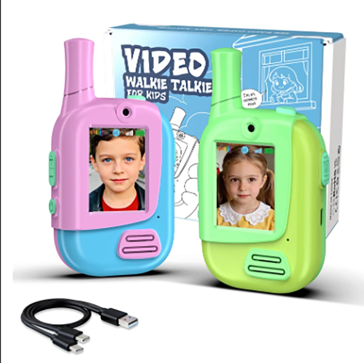 Set di 2 Walkie Talkie Ricaricabili per Bambini con 4 Funzioni di Cambio Voce | Giochi per interni ed esterni, campeggio, escursionismo, viaggi |
