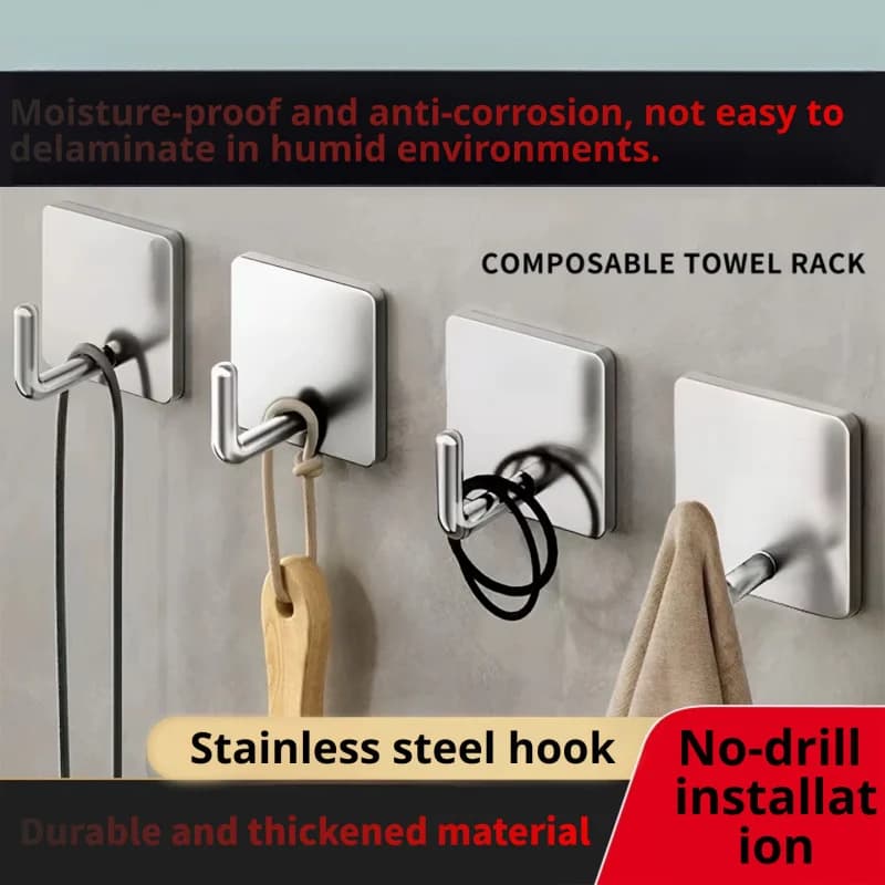 No Drill Traceless Adhesive Towel Hook, Heavy Duty Stainless Steel Wall Mounted Hanger