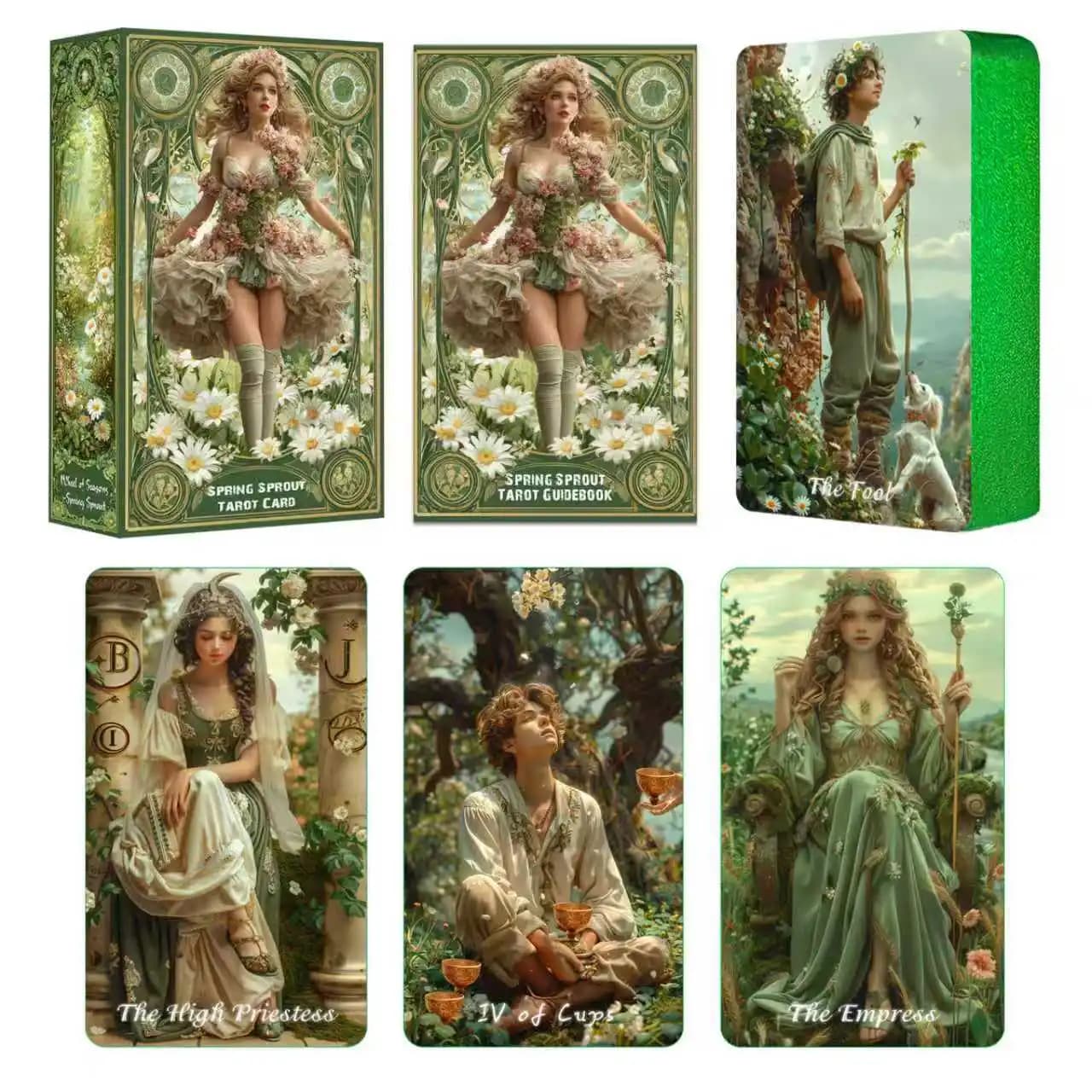 Carte dei Tarocchi per Principianti con Guida, Mazzo Tarocchi Spring Sprout, 80 Carte Oracolo e Tarocchi, Carte Premium da 400 GSM con Bordi Dorati