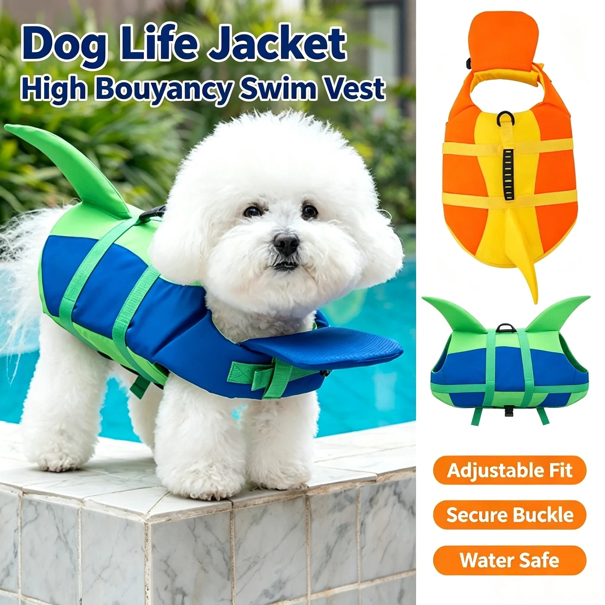 Shark Dog Life Jacket Pet Swim Vest High Buoyancy Adjustable Straps For Small Medium Dogs Pool Beach Swimming Training