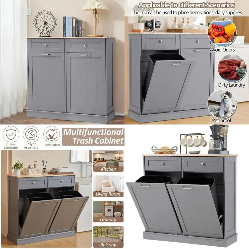 Porta Pattumiera Verticale Grigio per Cucina e Soggiorno con Contenitore per il Riciclo