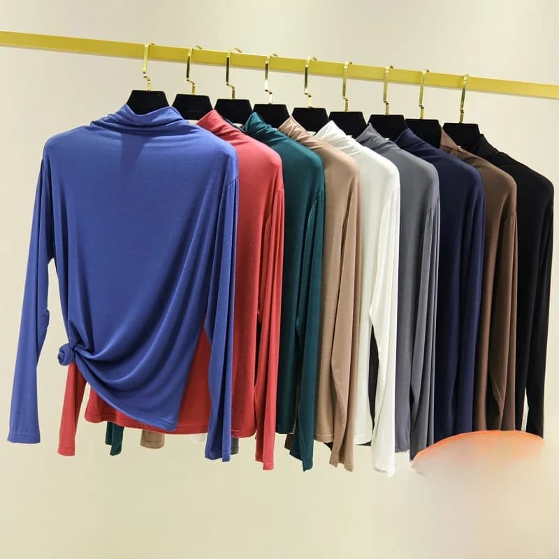 Modal Long Sleeve Base Shirt Women's Slim Fit High Collar Versatile T-Shirt Korean Style Commute Pure Color Fall Fashion 2019