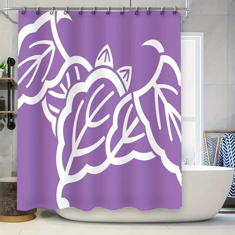 Tenda da doccia viola con motivo a foglie bianche Arredamento moderno per il bagno Materiale in tessuto impermeabile per il miglioramento della casa Installazione semplice