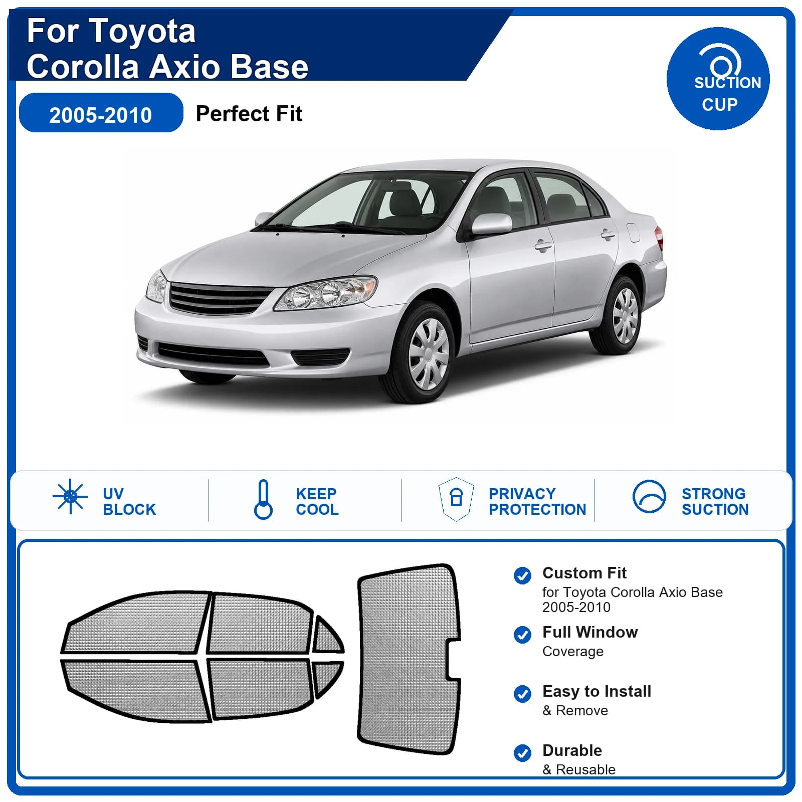 For Toyota Corolla Axio Base 2005-2010 Custom Full Set Windshield Sun Shade Aluminum Foil Heat Insulation Anti UV Foldable