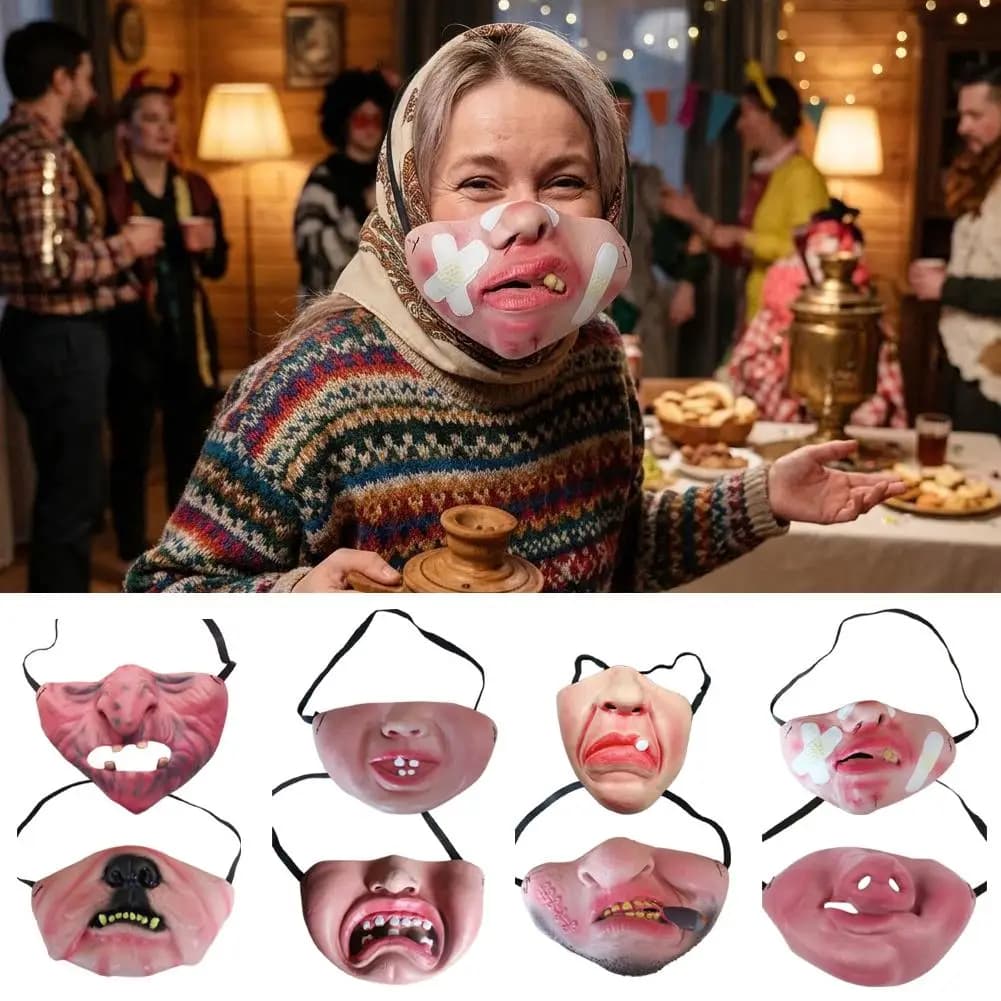 Funny Half Face Mask Latex Prank Masks Ugly Mouth Latex Cosplay Costume Props for Halloween Birthday Party Accessories