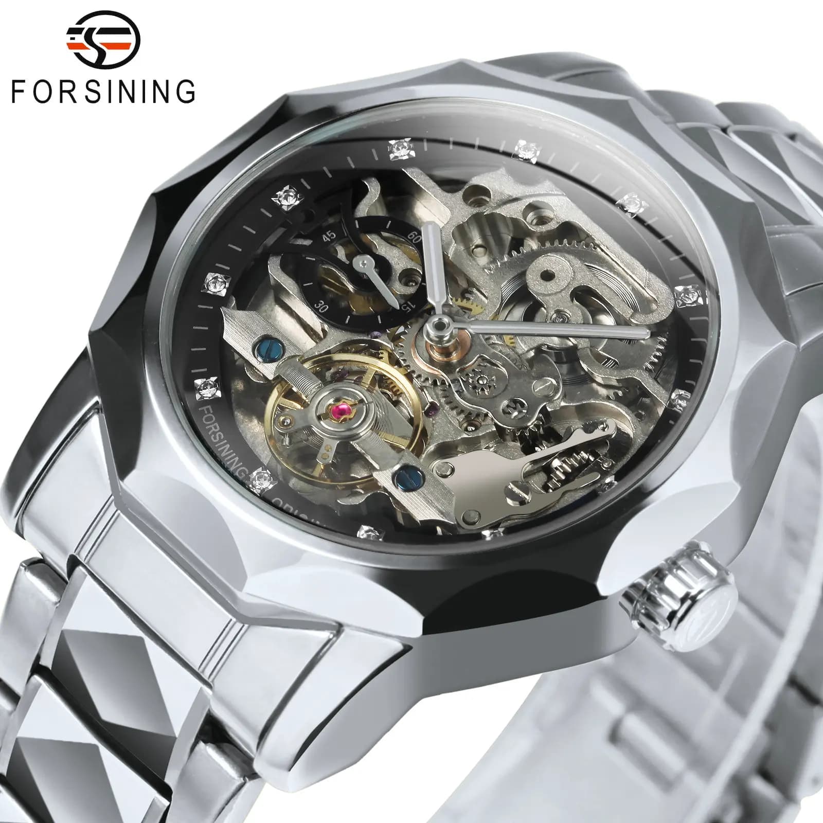 Orologi da Uomo Forsining con Tourbillon, Marca di Lusso, Orologio Meccanico Automatico Scheletrato con Cinturino in Acciaio Inossidabile