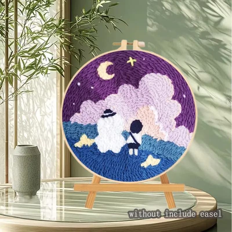 Punch Needle Embroidery Starter Kits Beginner Scenery Under The Moon Diy Handcraft Tools Instructions Hoop Cross Stitch Yarn Rug