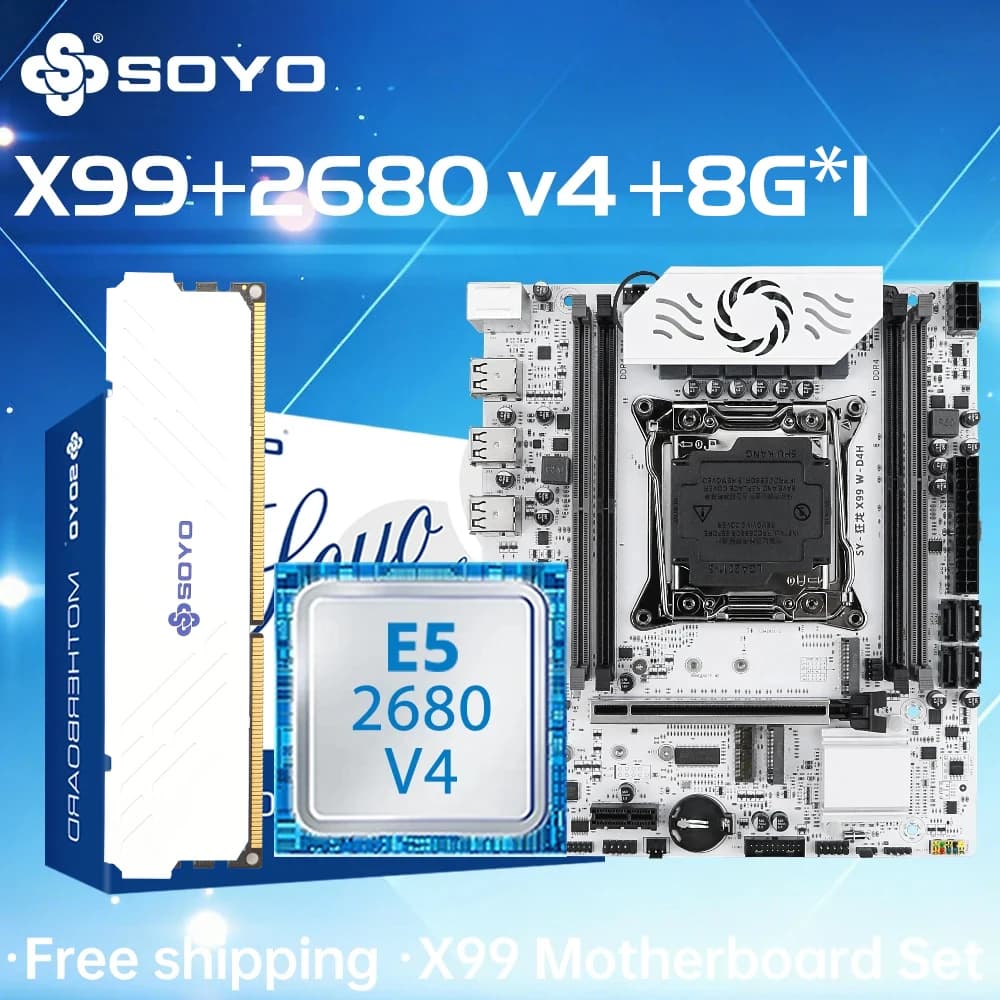Set scheda madre da gioco SOYO X99 con CPU Intel Xeon E5 2680 V4 e RAM ECC a doppio canale DDR4 2133 MHz M.2 NVME per PC desktop
