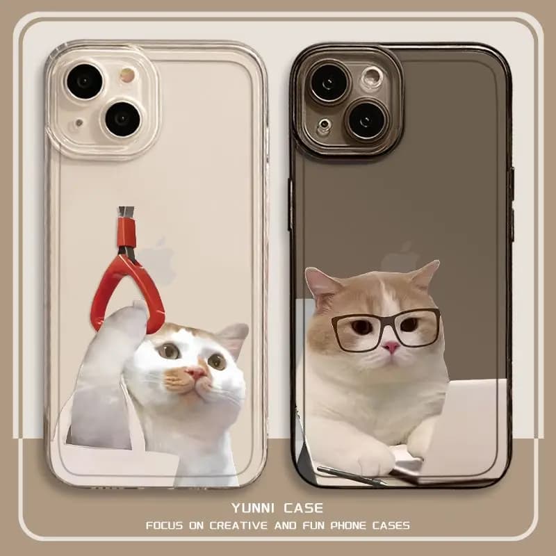 Funny Working Cat black Clear Phone Case For iPhone 17 16 15 11 12 14 13 Pro Max Mini X XR 7 8 Plus SE4 17E Cute Covers Fundas