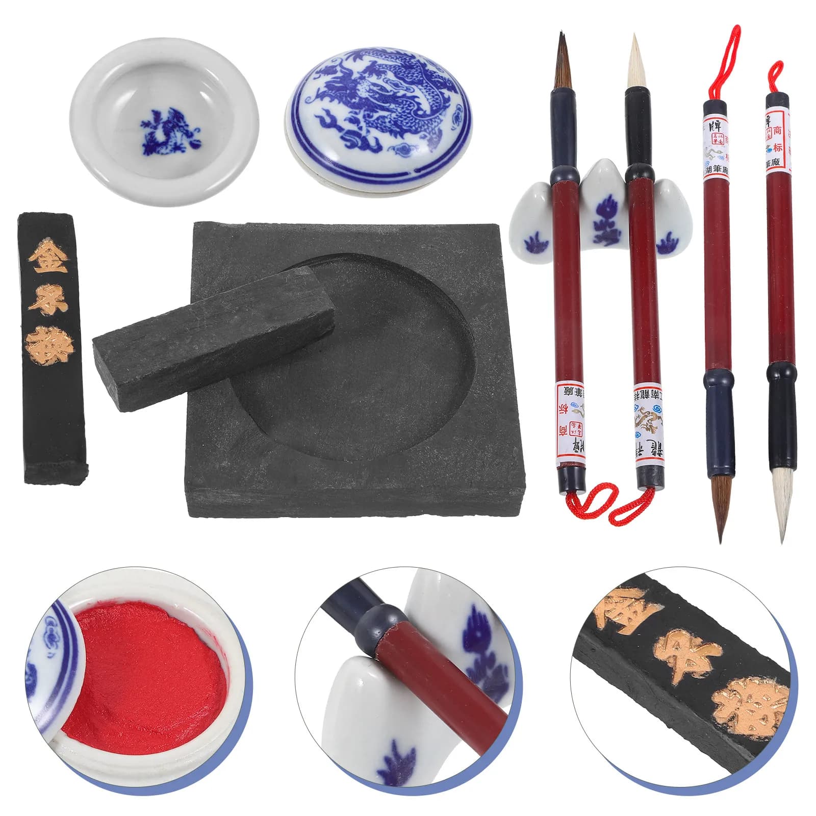 1Set Chinese Calligraphy Set Traditional Brush Pen Ink Paper Kit for Kanji Writing Calligraphy Practice Home Decor Living Room