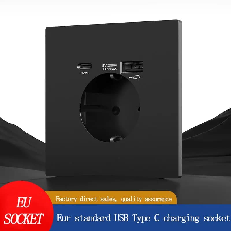 Presa UE da parete in vetro temperato per PC Tipo 86 Presa tedesca piatta ultrasottile nascosta USB tipo-c 5v 2.1A Presa di ricarica rapida