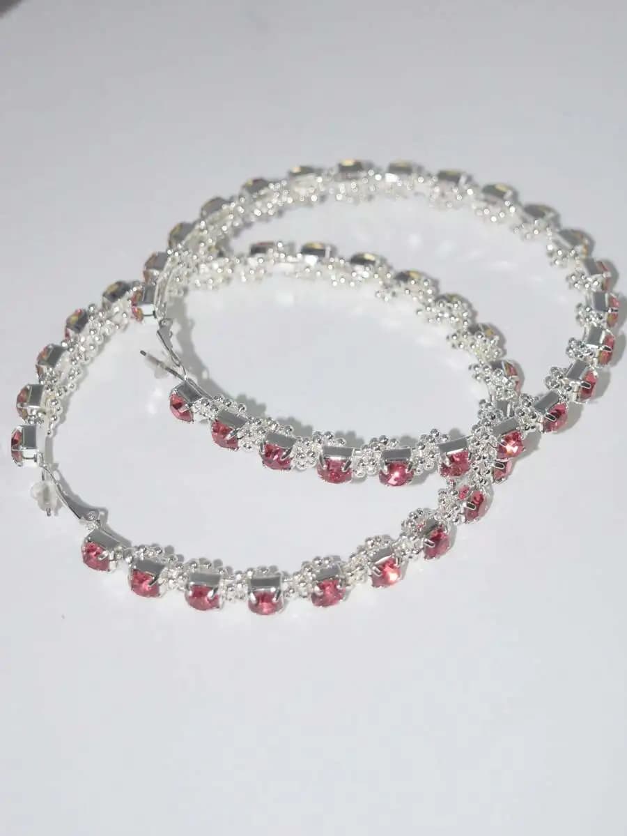 Set di orecchini a cerchio e collana con cristalli rosa grandi da 9 cm per donna