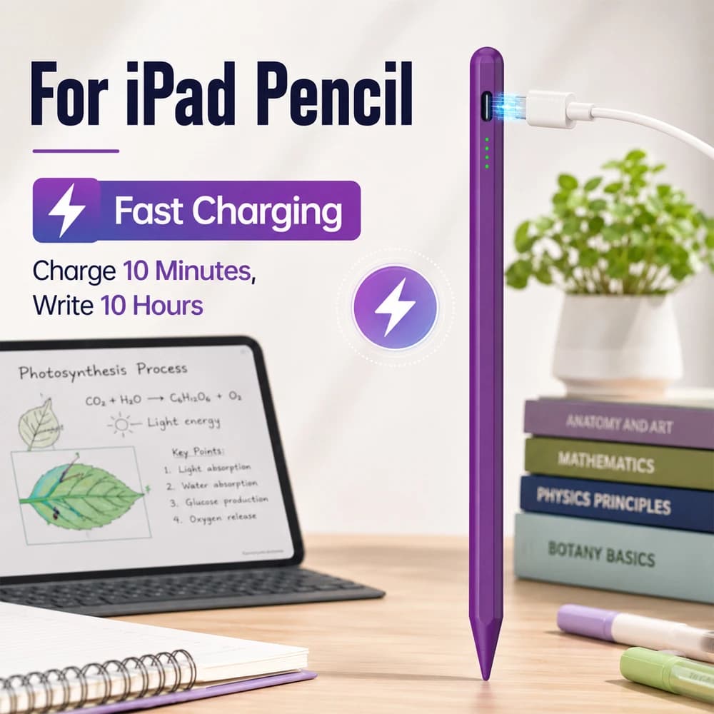 For iPad Pencil Fast Charging Stylus Pen Palm Rejection Tilt Magnetic 10 Min Charge 10H Writing for iPad Pro Air Mini Drawing