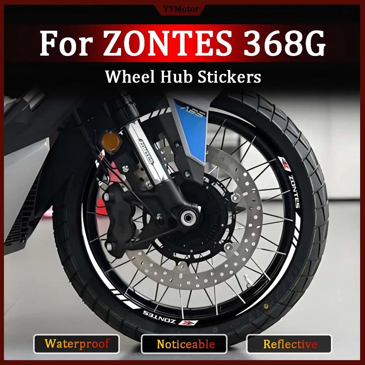 Adesivi Riflettenti per Cerchioni Moto ZONTES 368G, Decorazioni in Vinile per Forcella Anteriore e Carrozzeria, Accessori per Scooter
