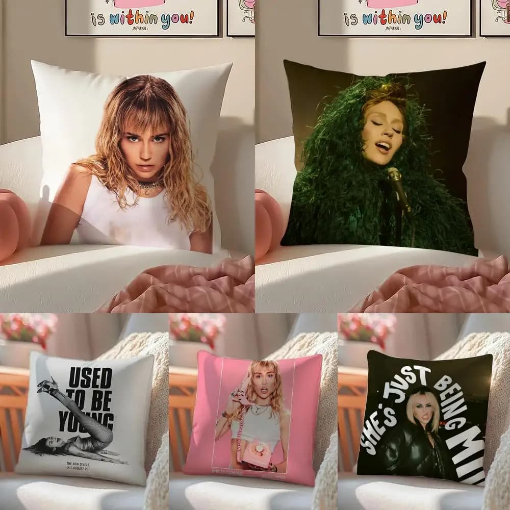 Hot Beautiful Singer M-Miley C-Cyrus pillow lining in invisible zipper for sofa and bedroom
